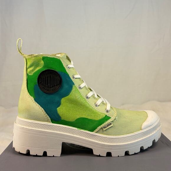 Palladium Pallabase Twill Boots Womens 7 Green Camo Custom Streetwear Artist - Picture 2 of 15